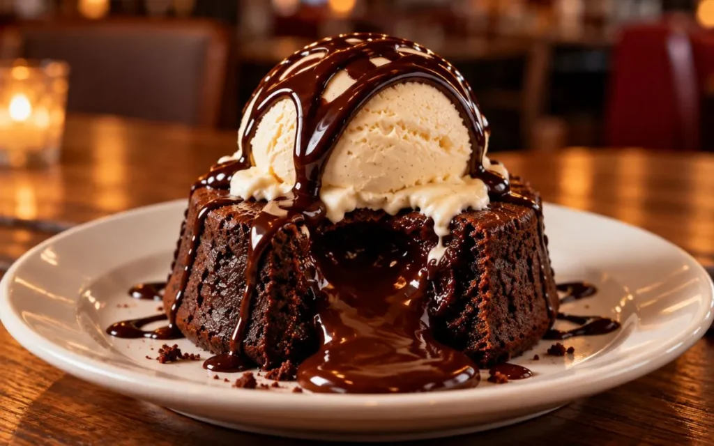 Applebee's Triple Chocolate Meltdown with vanilla ice cream and hot fudge