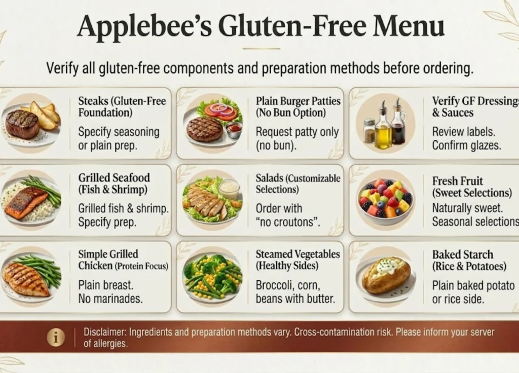 Applebee’s gluten free menu 2026 with gluten-sensitive food options and ordering guidance