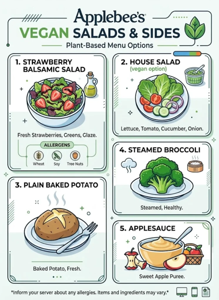Applebee’s vegan menu 2026 with vegan salads, dressings and side options