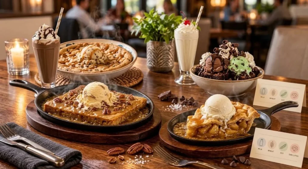 Applebee’s allergen menu dessert items with cakes, pies, brownies and shakes