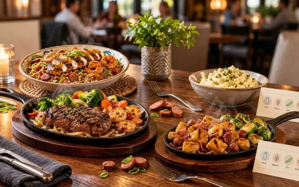 Applebee’s Sizzlin’ Skillets allergen menu with steak, shrimp and skillet dishes